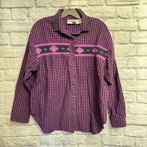 Vintage Hang Ten Southwest Houndstooth Button Front Shirt Size Large 80s/90s
